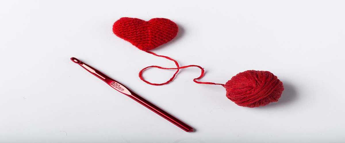 A crochet red heart